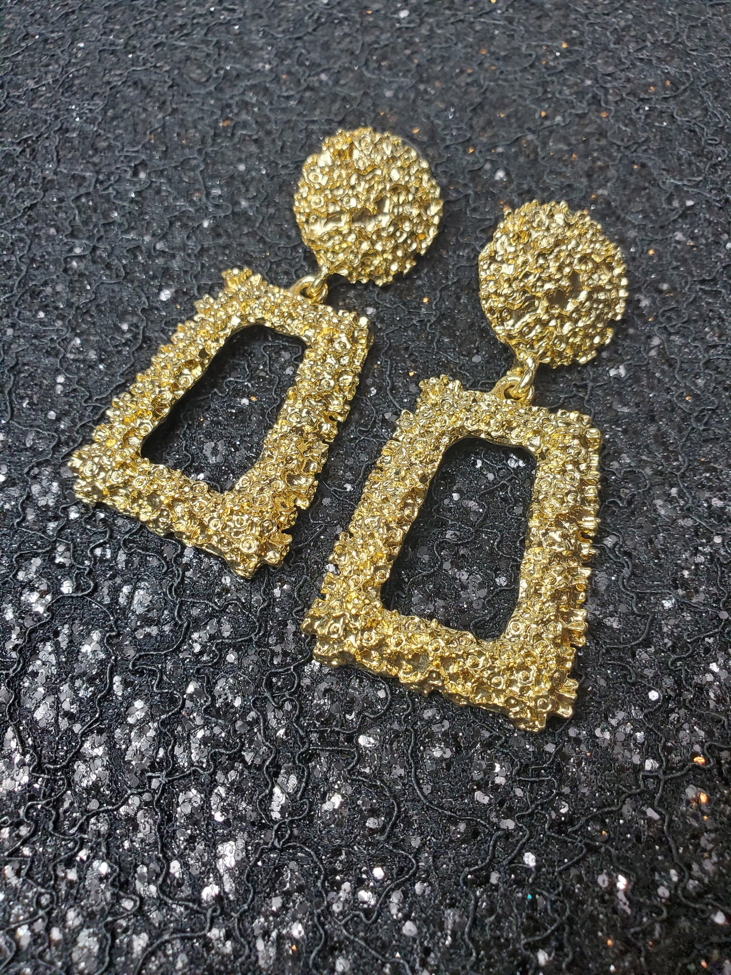 GLAM Gold Open Rectangle Drop Earrings