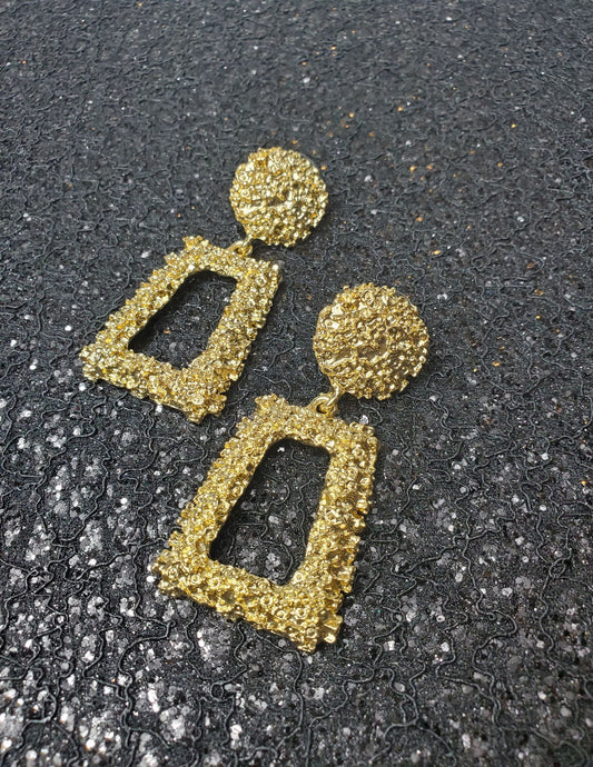 GLAM Gold Open Rectangle Drop Earrings