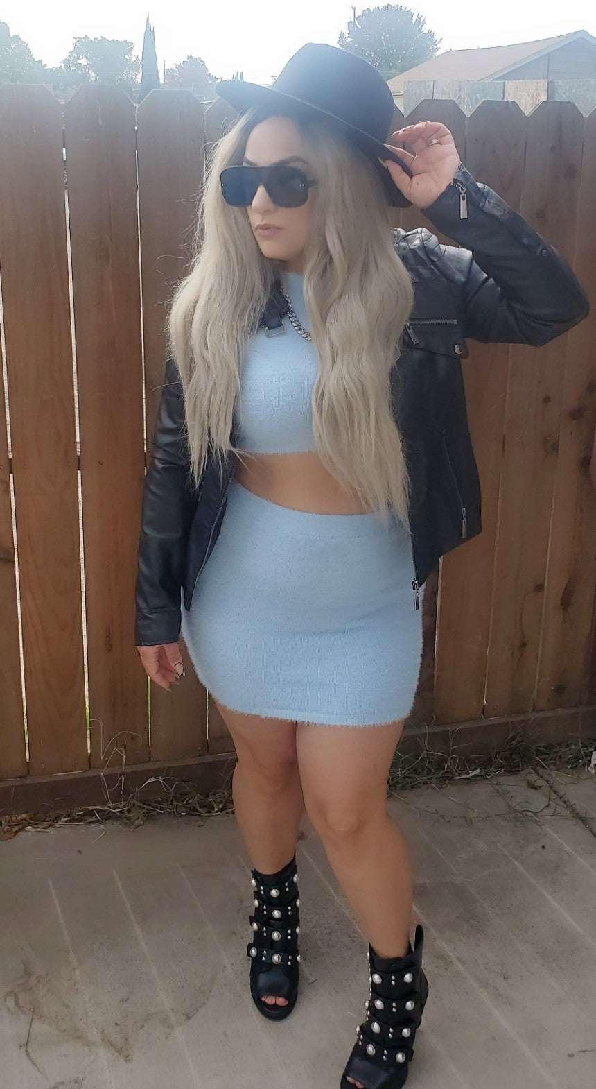 Cozy Blues two piece skirt and long sleeve crop top