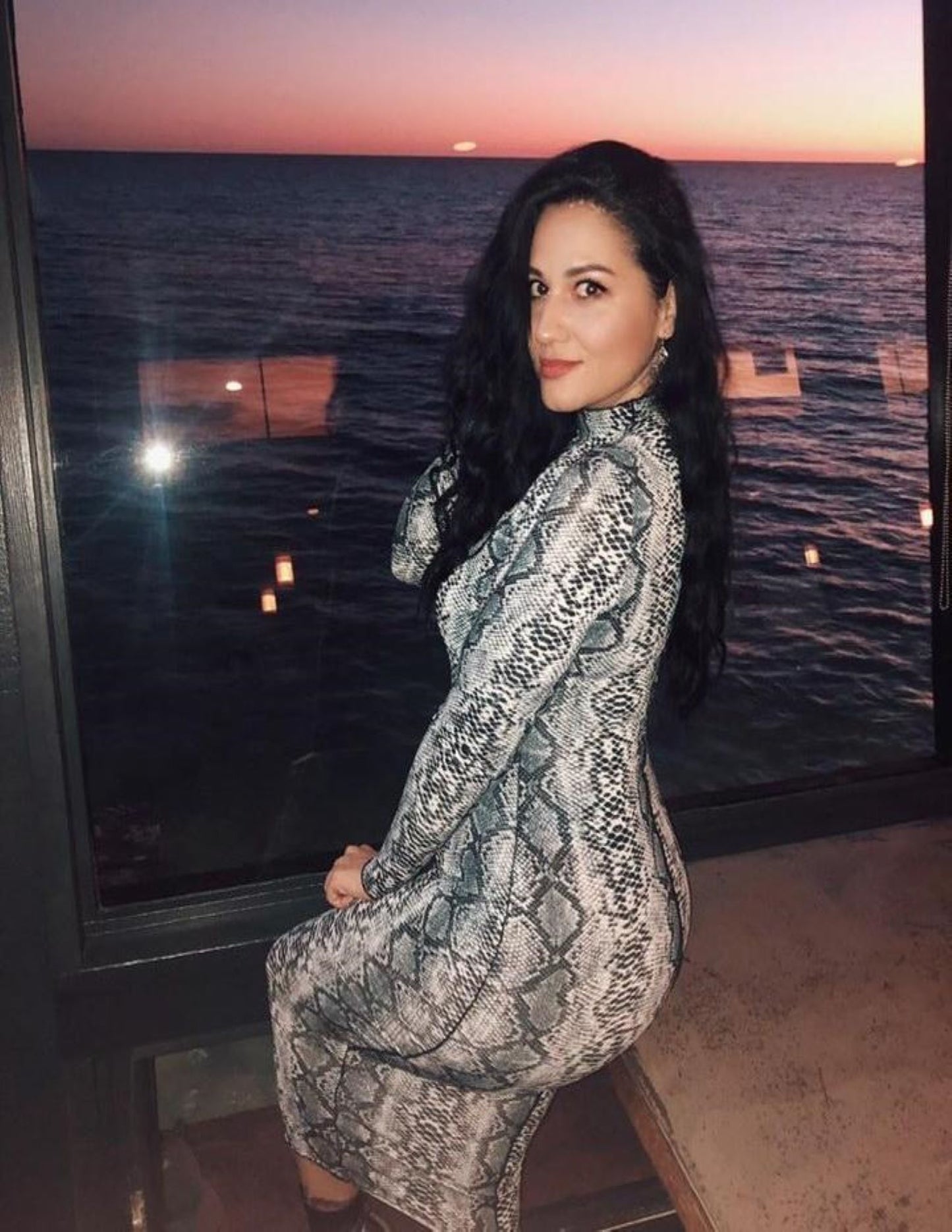 VIBE GREY SNAKE SKIN LONG SLEEVE DRESS