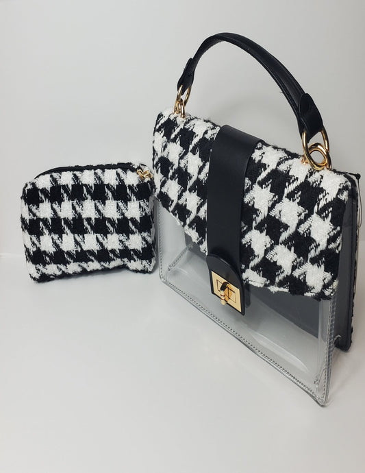 BOUGIE Houndstooth Designer Style Clear Purse