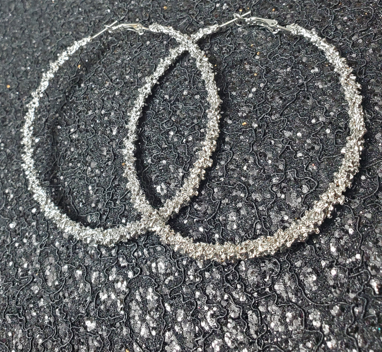 Bossy Short Silver Flake Hoop Earrings