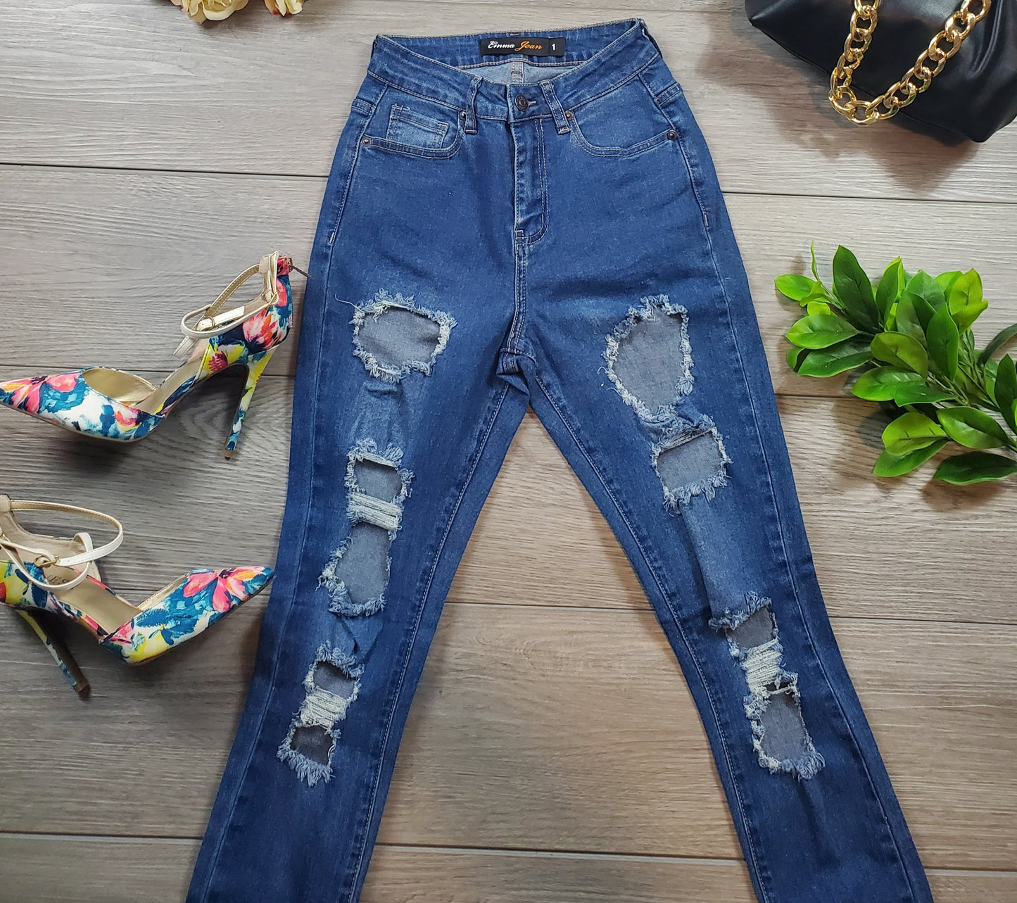 Brooklyn Blue distressed jeans with frayed ankle