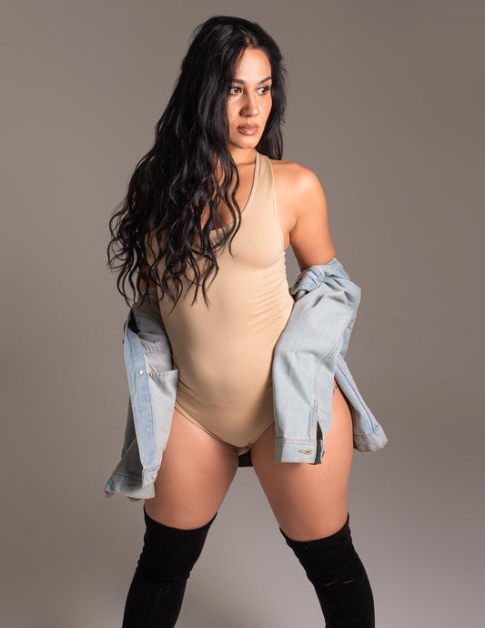 KHAKI RACERBACK BODYSUIT